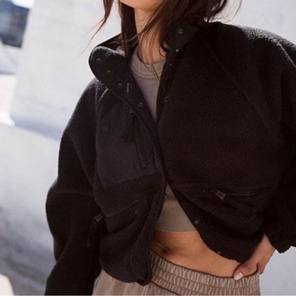 Free People X Free People Movement Hit The Slopes Black Fleece Jacket Size Small - Picture 14 of 14